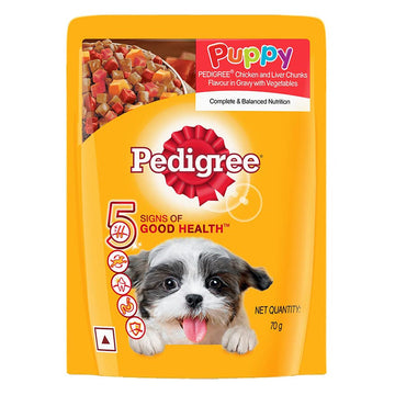 Pedigree Puppy Chicken & Liver Chunks Flavour In Gravy With Vegetables 70g