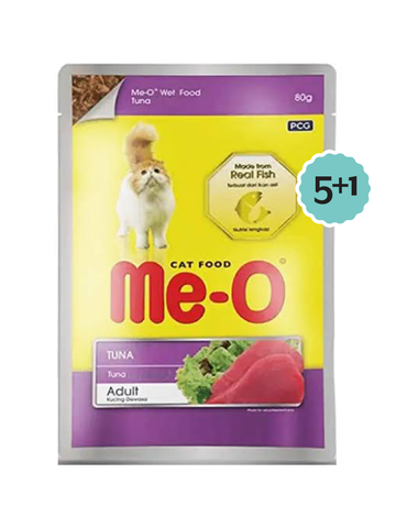 Me-o Tuna In Jelly 80g Pack Of 5 + Get 1 Pouch Free