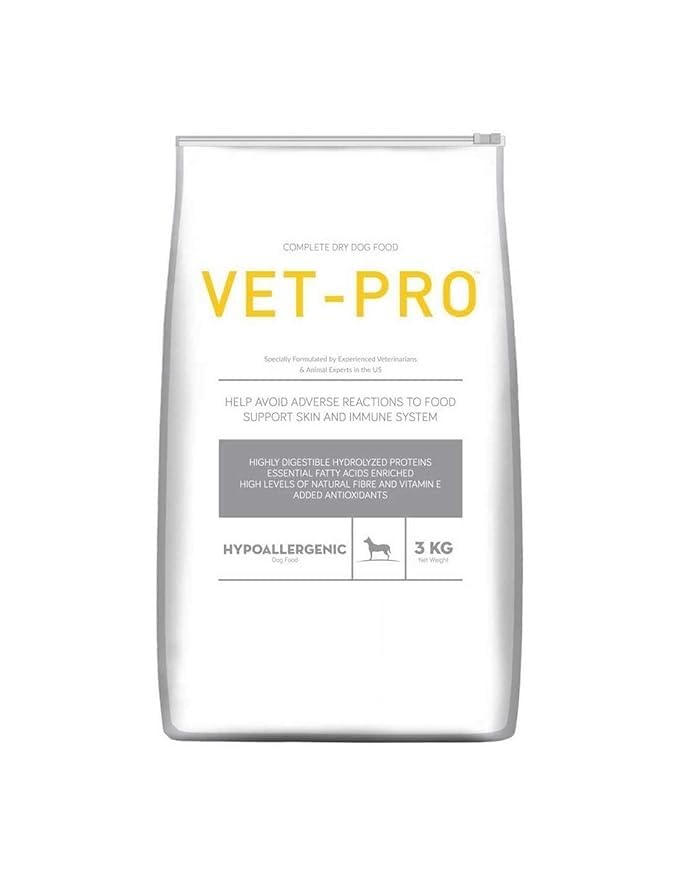 Drools Vet-Pro 3kg hypoallergenic dry dog food bag with fish ingredients for sensitive stomach