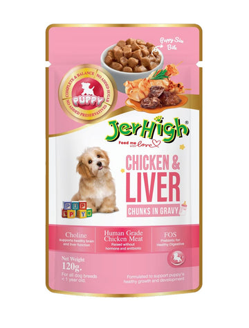 JERHIGH PUPPY CHICKEN & LIVER CHUNKS IN GRAVY 120GM