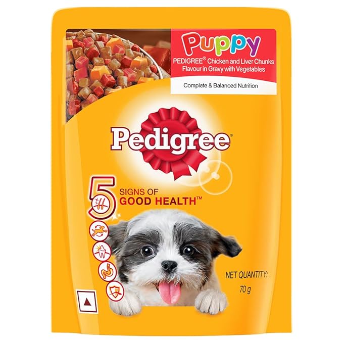 Pedigree Puppy Chicken & Liver Chunks Flavour In Gravy With Vegetables 70g