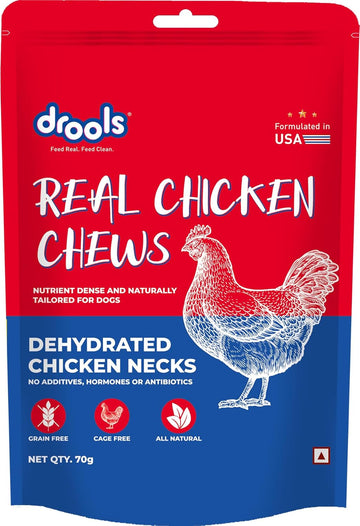 Drools Dog Treats Dehydrated Real Chicken Chews Necks 70g