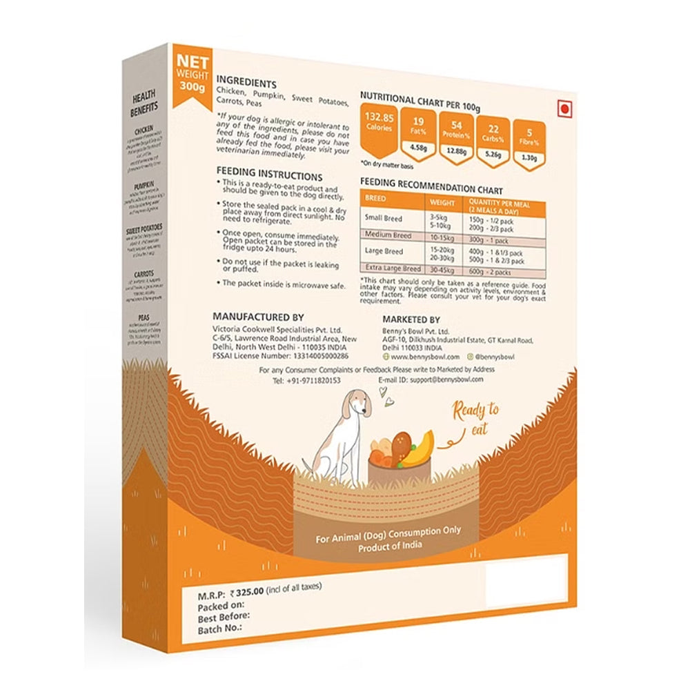 Benny's Bowl Chicken and Pumpkin Wet Dog Food for Adult and Puppy
