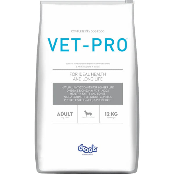 Drools VET-PRO Adult Dog Food 12kg Bag - Premium Dry Dog Food with Probiotics and Essential Nutrients