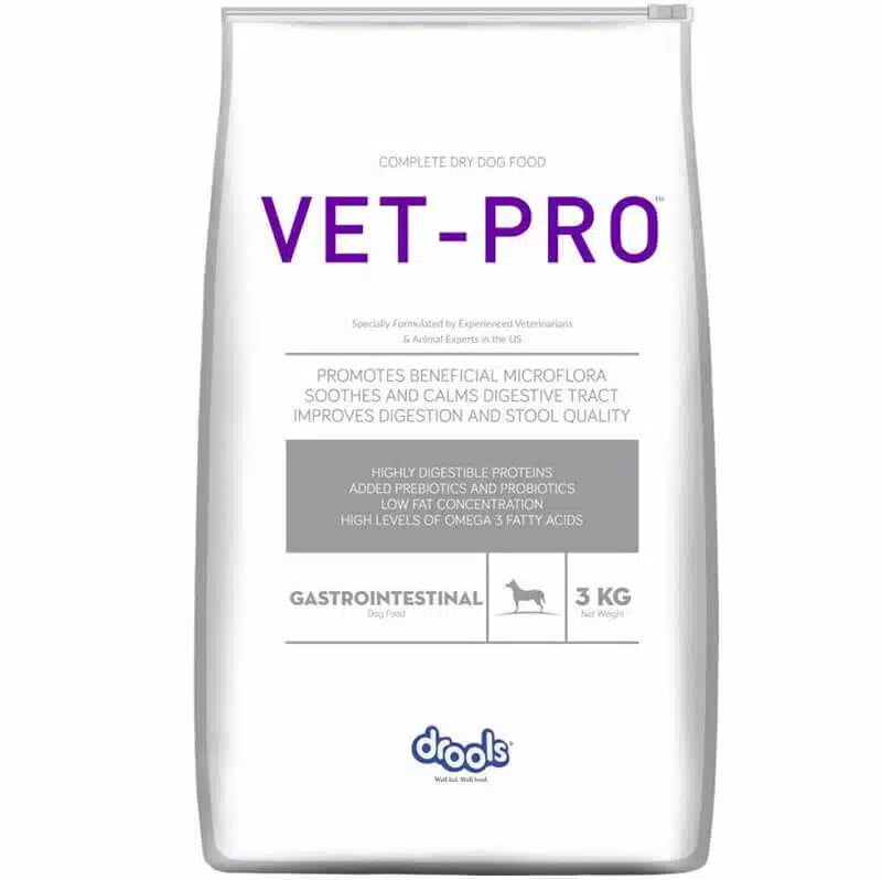 Drools Vet Pro Gastrointestinal Dog Food 3kg bag with prebiotics and probiotics for digestive health