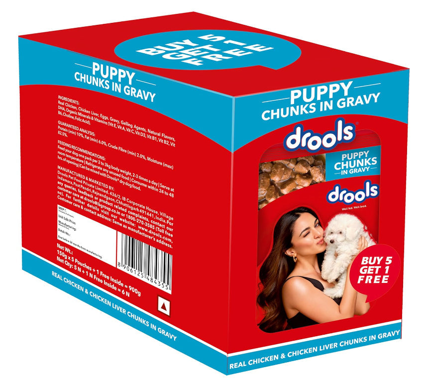 Drools Puppy Chicken Chunks Gravy-150g (5+1)