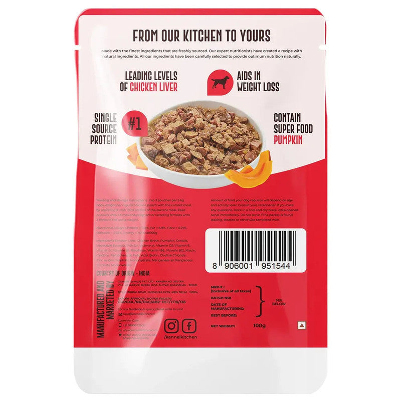 Kennel Kitchen Adult n Puppy Supreme Cuts in Gravy Chicken Liver With Pumpkin 100g