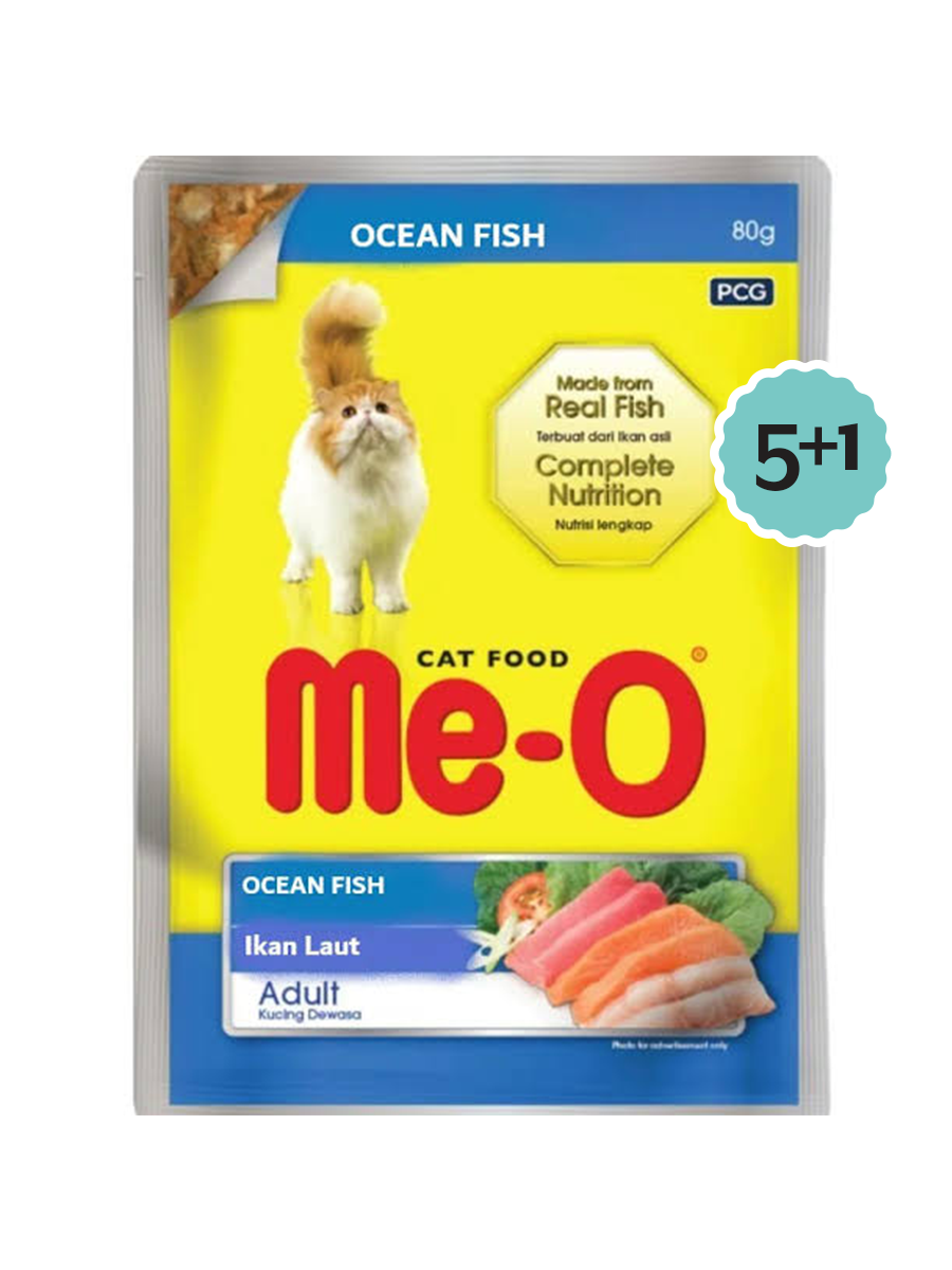Me-o Ocean Fish 80g Pack Of 5 + Get 1 Pouch Free