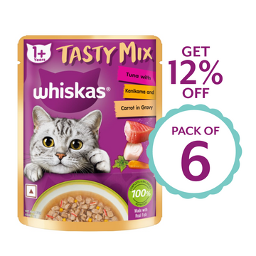 Whiskas Adult Tasty Mix Tuna With Kanikama And Carrot in Gravy 70g ( Multi-Pack )