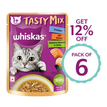 Whiskas Adult Tasty Mix Chicken With Salmon Wakame Seaweed in Gravy 70g ( Multi-Pack )
