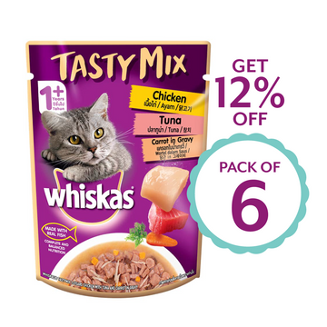 Whiskas Adult Tasty Mix Chicken With Tuna And Carrot in Gravy 70g ( Multi-Pack )