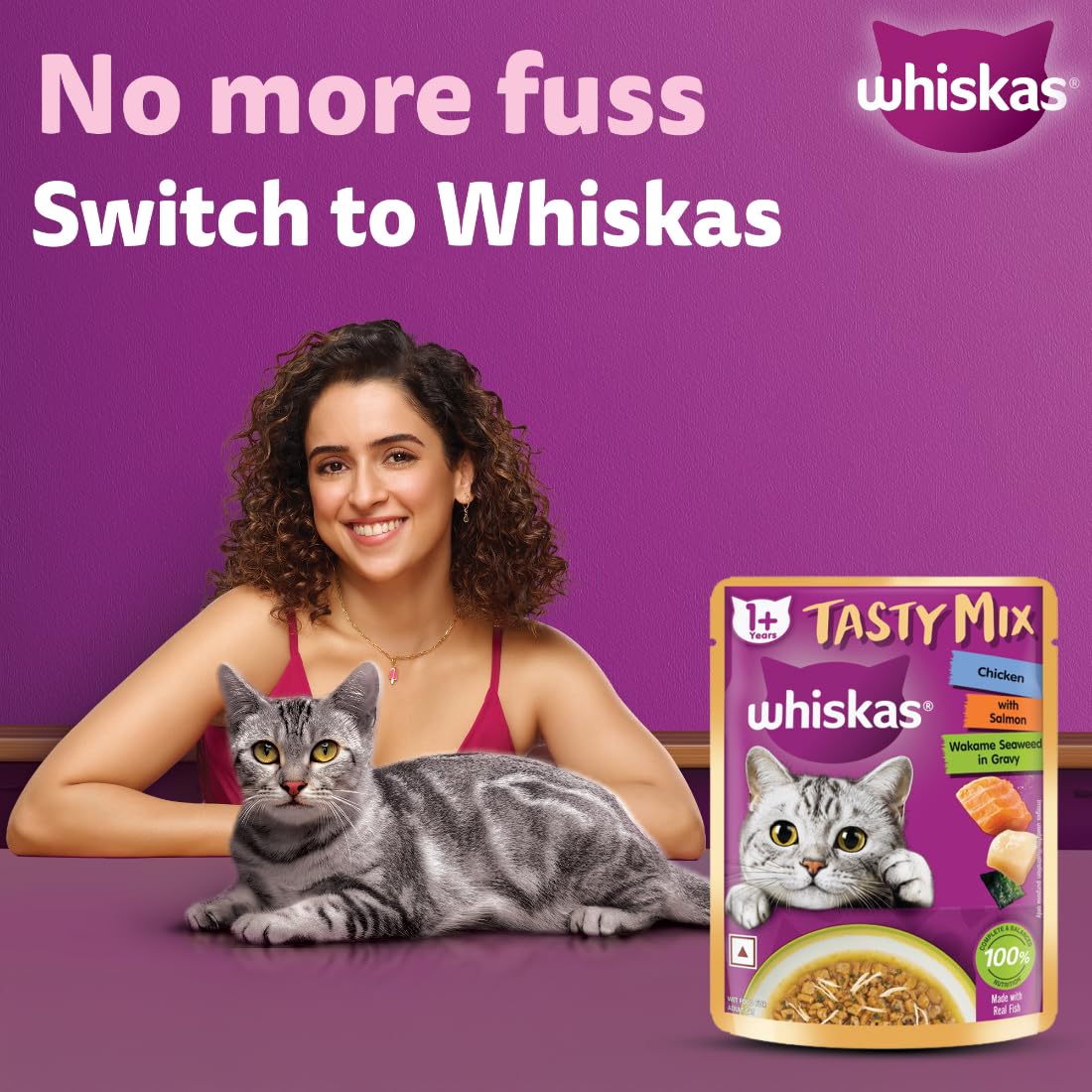 Whiskas Adult Tasty Mix Chicken With Salmon Wakame Seaweed in Gravy 70g ( Multi-Pack )