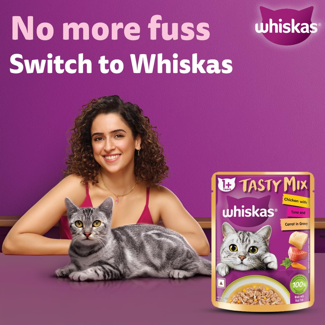 Whiskas Adult Tasty Mix Chicken With Tuna And Carrot in Gravy 70g ( Multi-Pack )