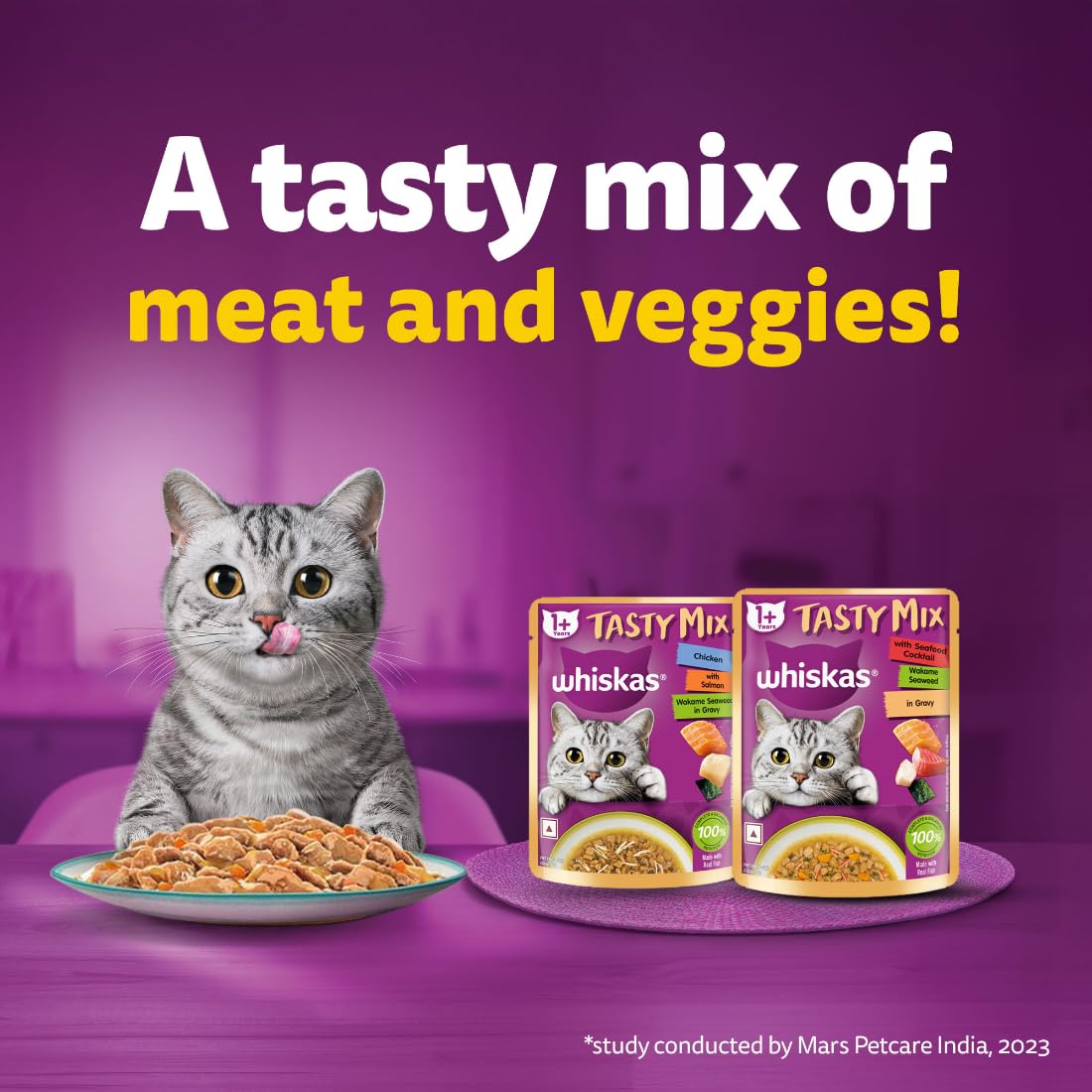 Whiskas Tasty Mix Seafood-Seaweed in Gravy 70g