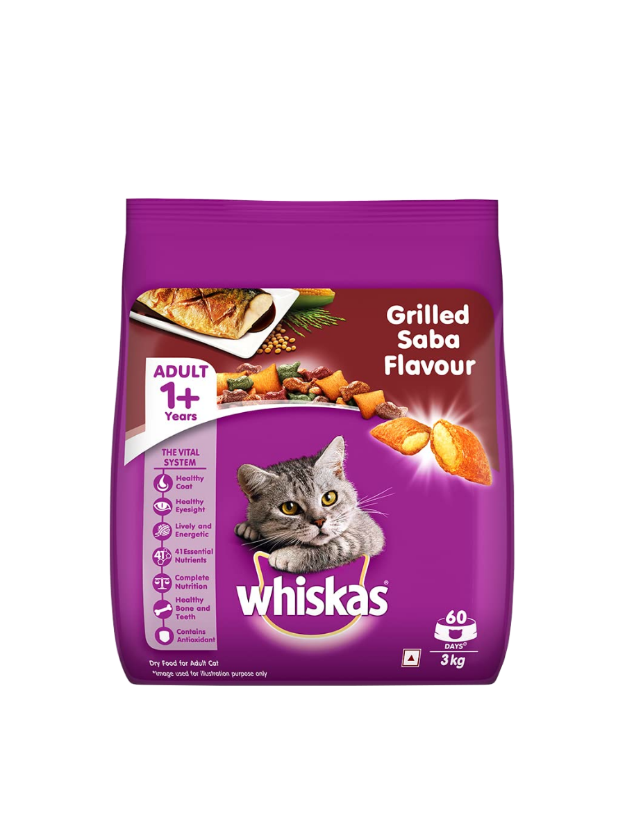 Whiskas Grilled Saba Flavour Dry Cat Food 480g